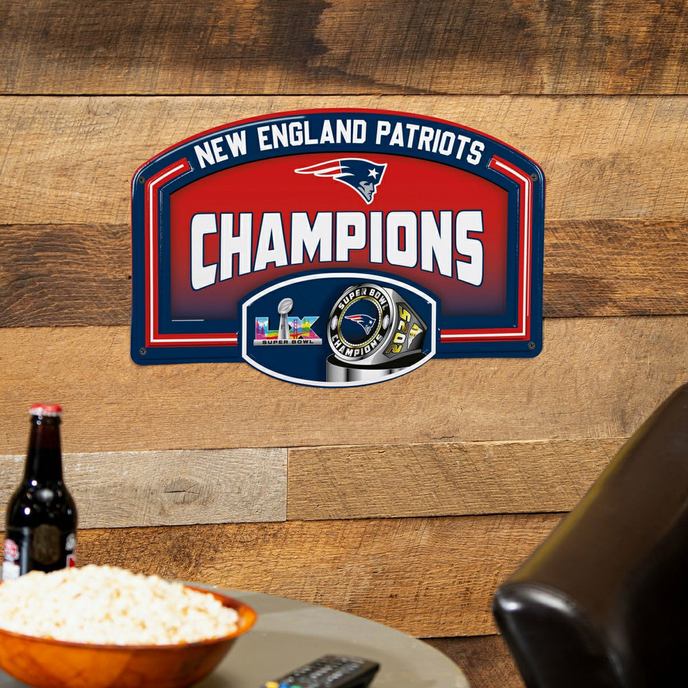 New England Patriots, Super Bowl 60, Ring, USA Embossed Steel Wall Sig - NFL Home