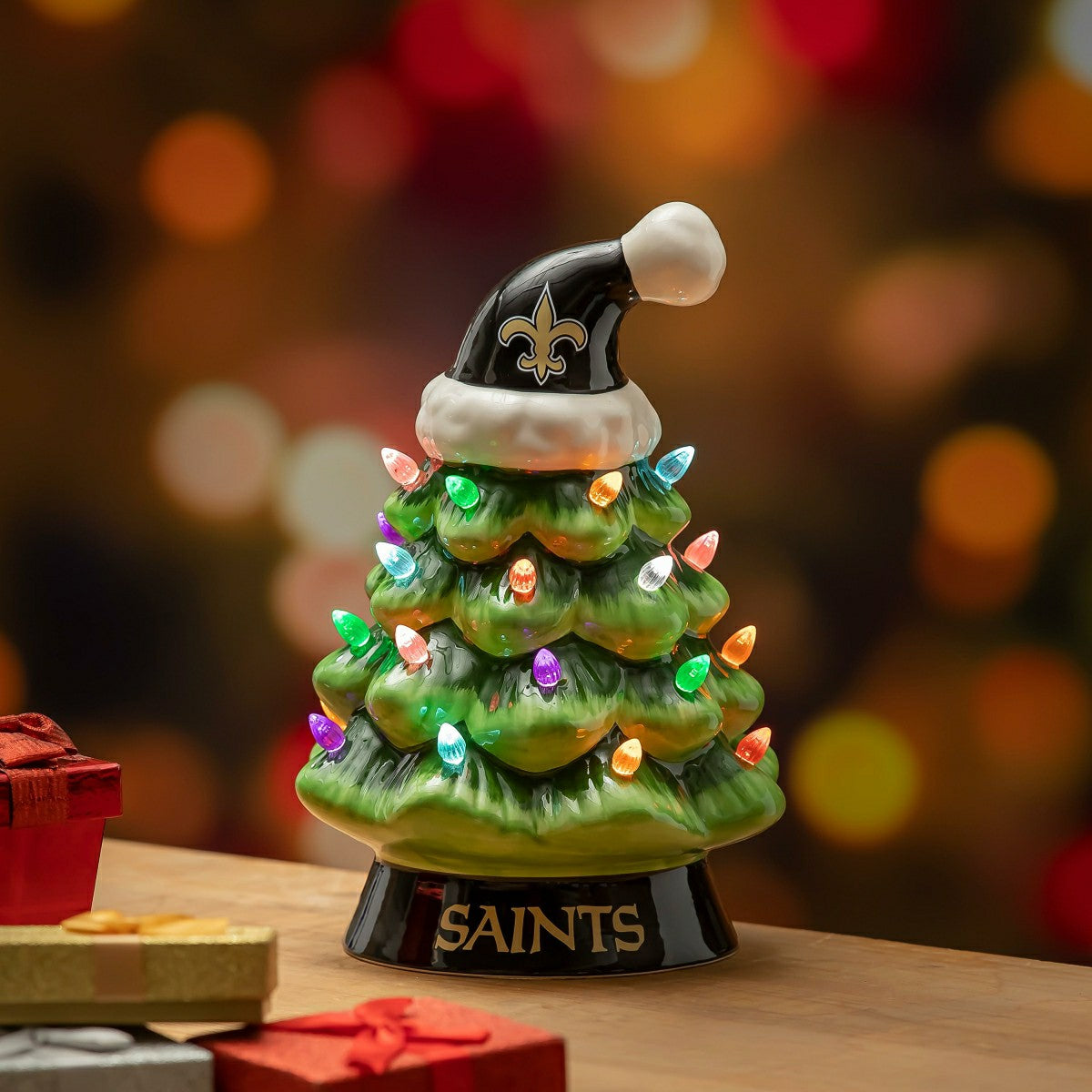 8" LED Ceramic Christmas Tree, New Orleans Saints - NFL Home