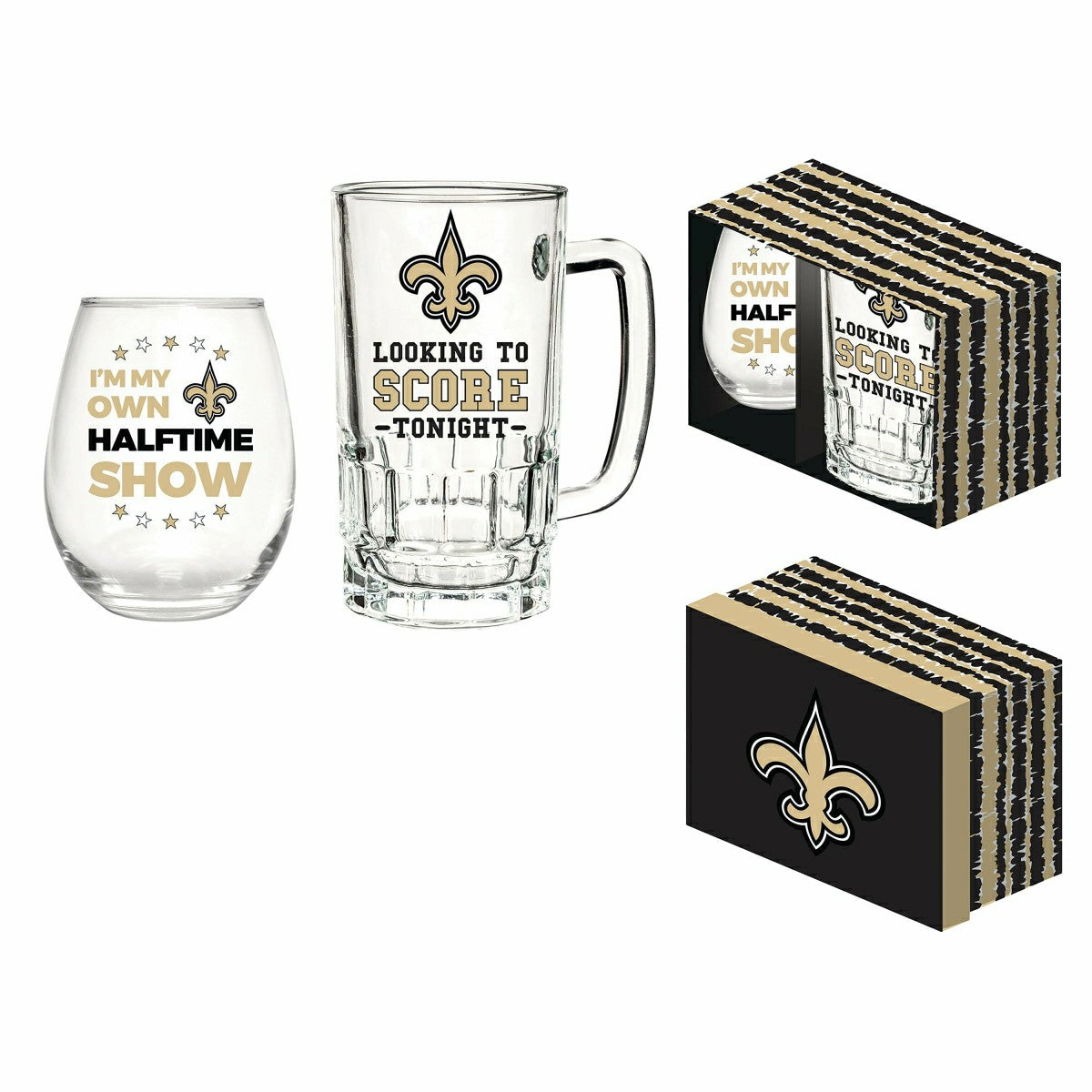 New Orleans Saints, Stemless 17OZ Wine & Beer 16 OZ Gift Set - NFL Home