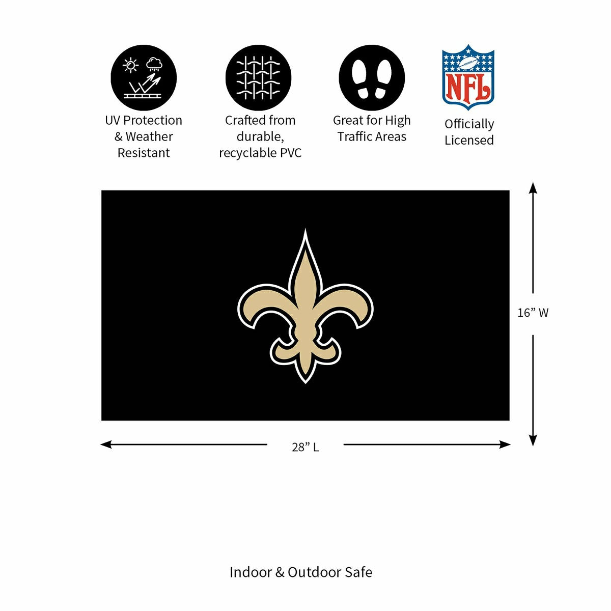 Full Color PVC Mat, 16" x 28", New Orleans Saints - NFL