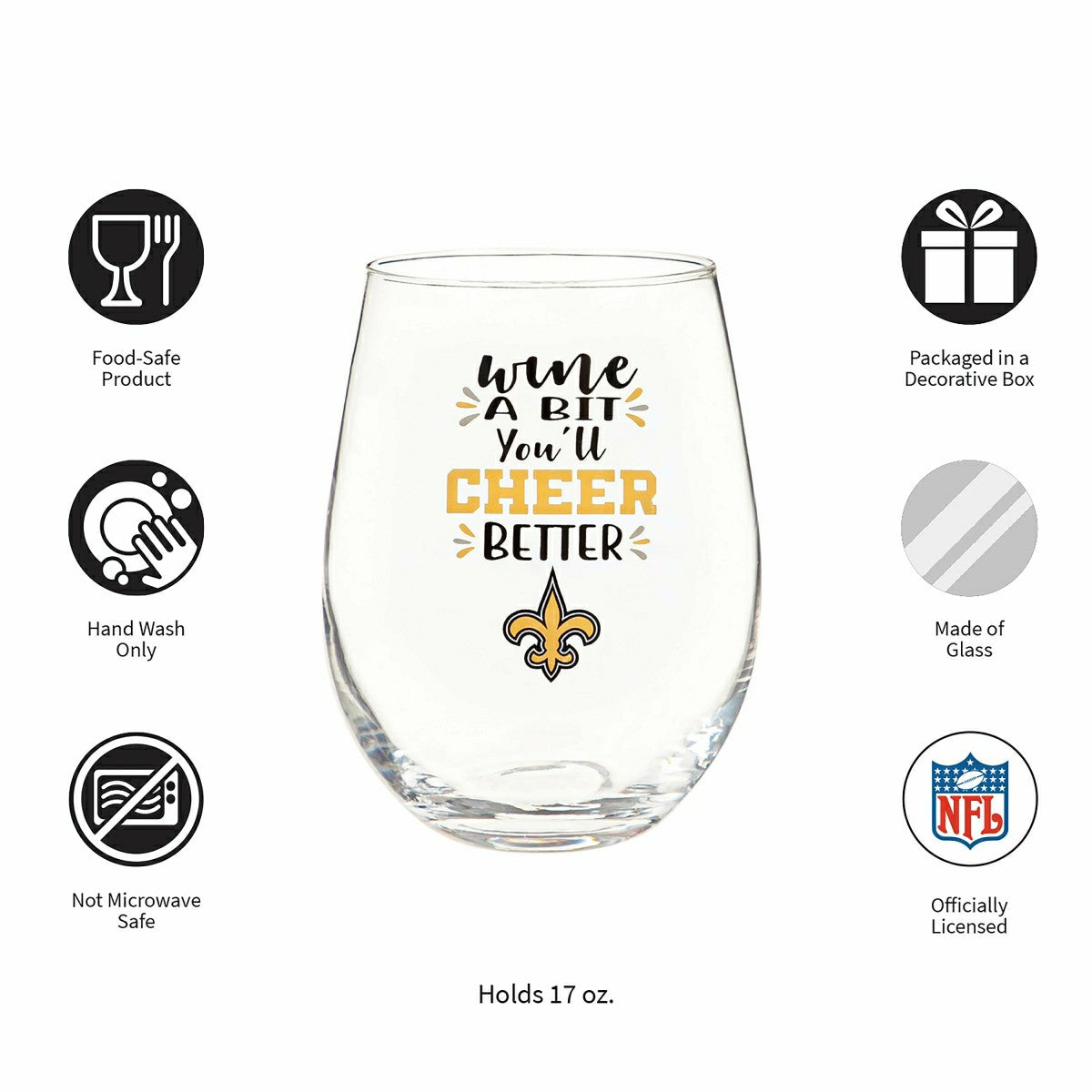 New Orleans Saints, 17oz Boxed Stemless Wine - NFL Home