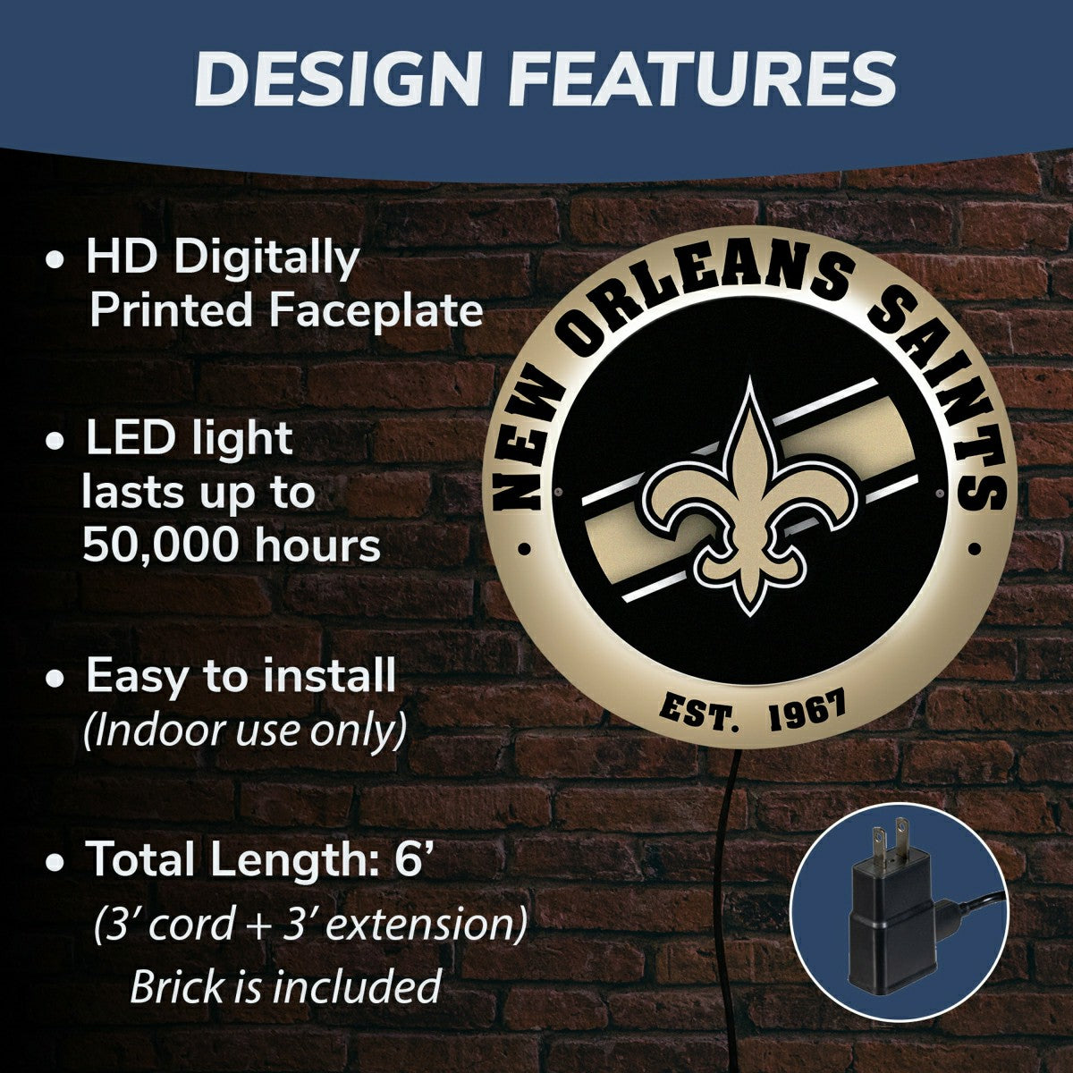 New Orleans Saints, Metal Lite, Round - NFL