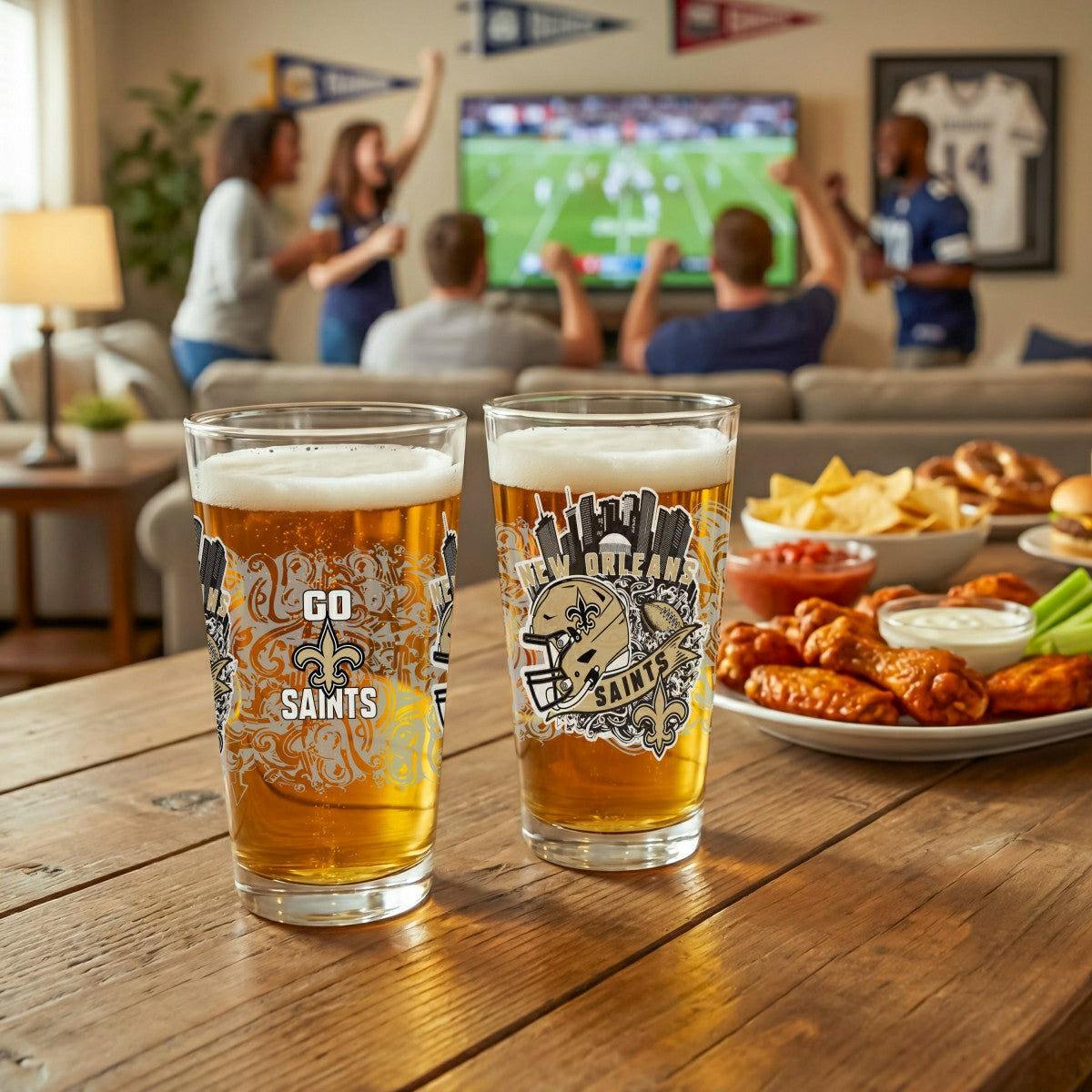 New Orleans Saints 16oz Glass pint, Set of 2 - NFL Home