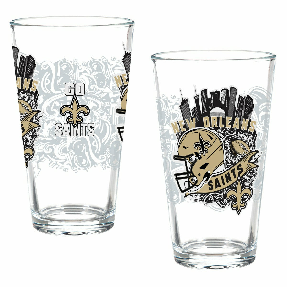 New Orleans Saints 16oz Glass pint, Set of 2 - NFL Home