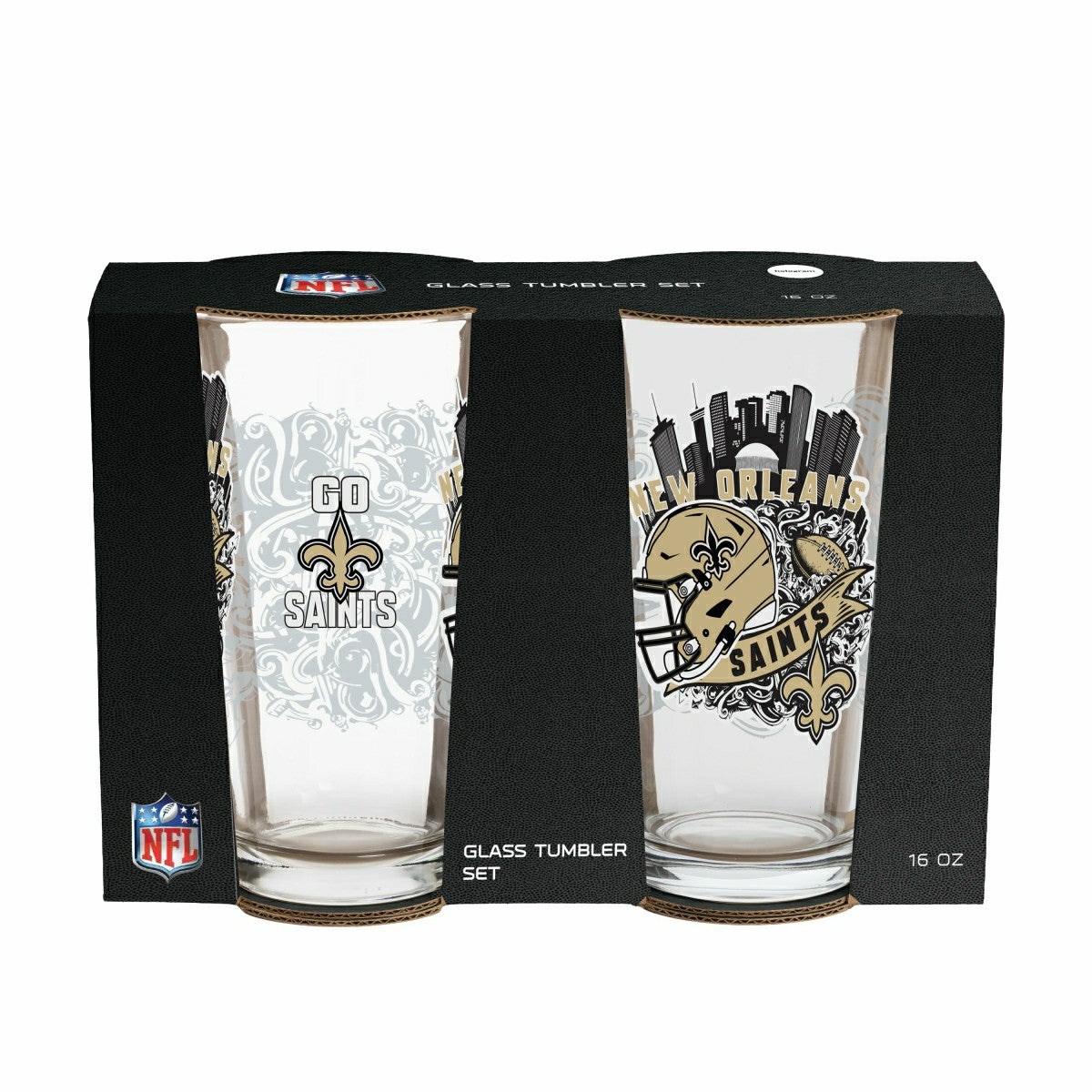 New Orleans Saints 16oz Glass pint, Set of 2 - NFL Home