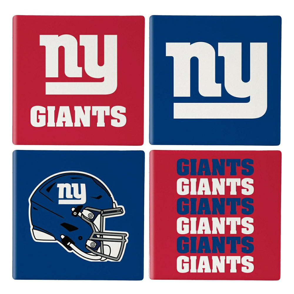 New York Giants Ceramic Coasters Set, 4pcs with Wood Caddy - NFL