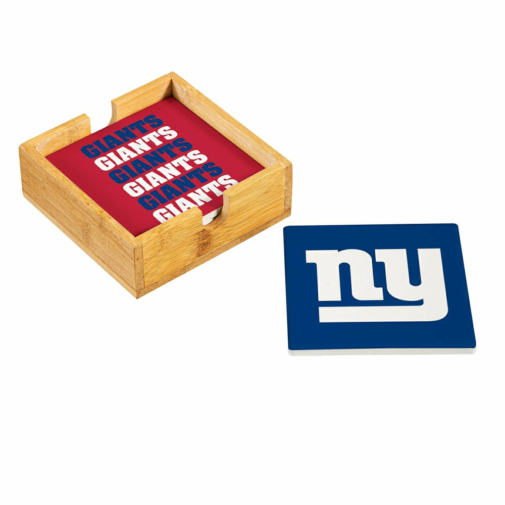 New York Giants Ceramic Coasters Set, 4pcs with Wood Caddy - NFL