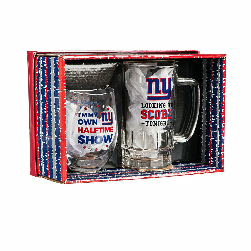 New York Giants, Stemless 17OZ Wine & Beer 16 OZ Gift Set - NFL Home