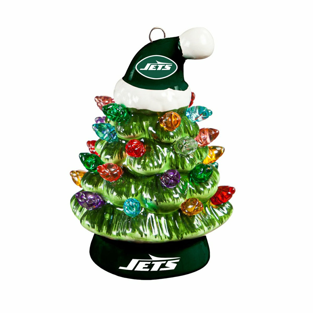 New York Jets 4" Mini LED Tabletop Christmas Tree, Set of 2 - NFL Home