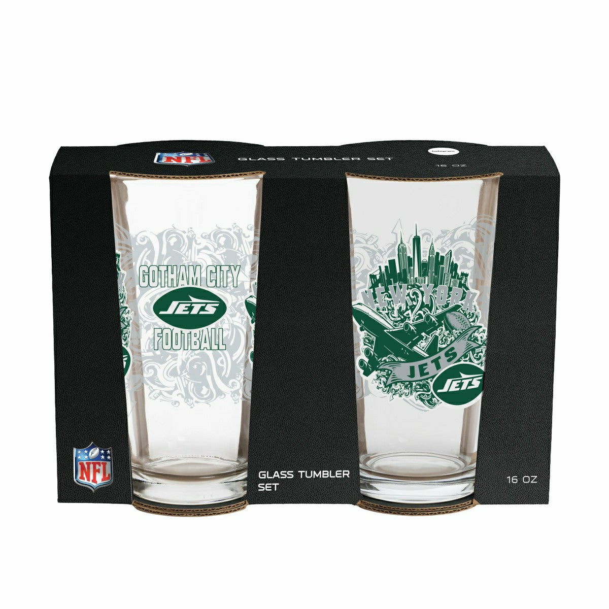 New York Jets 16oz Glass pint, Set of 2 - NFL Home