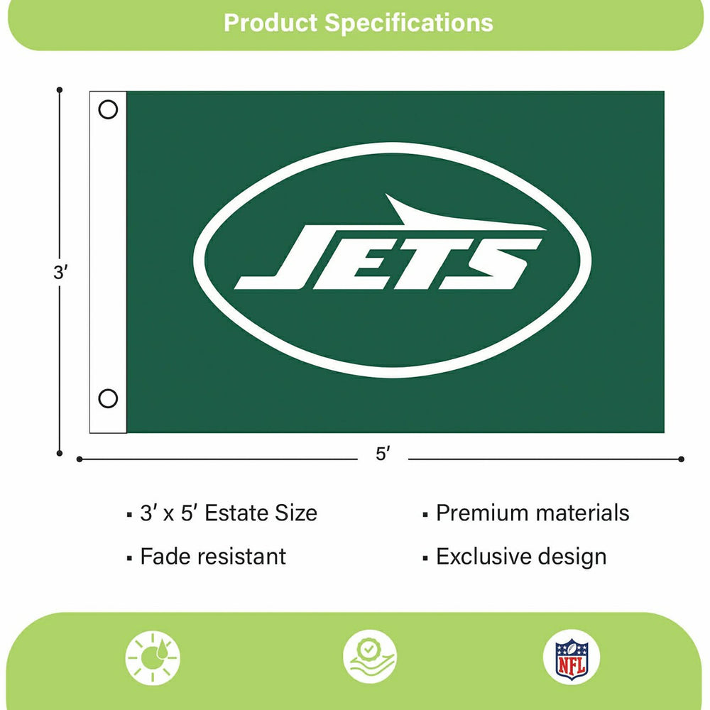New York Jets Single Sided Flag w/ 2 Grommets, 3'x5' - NFL Home