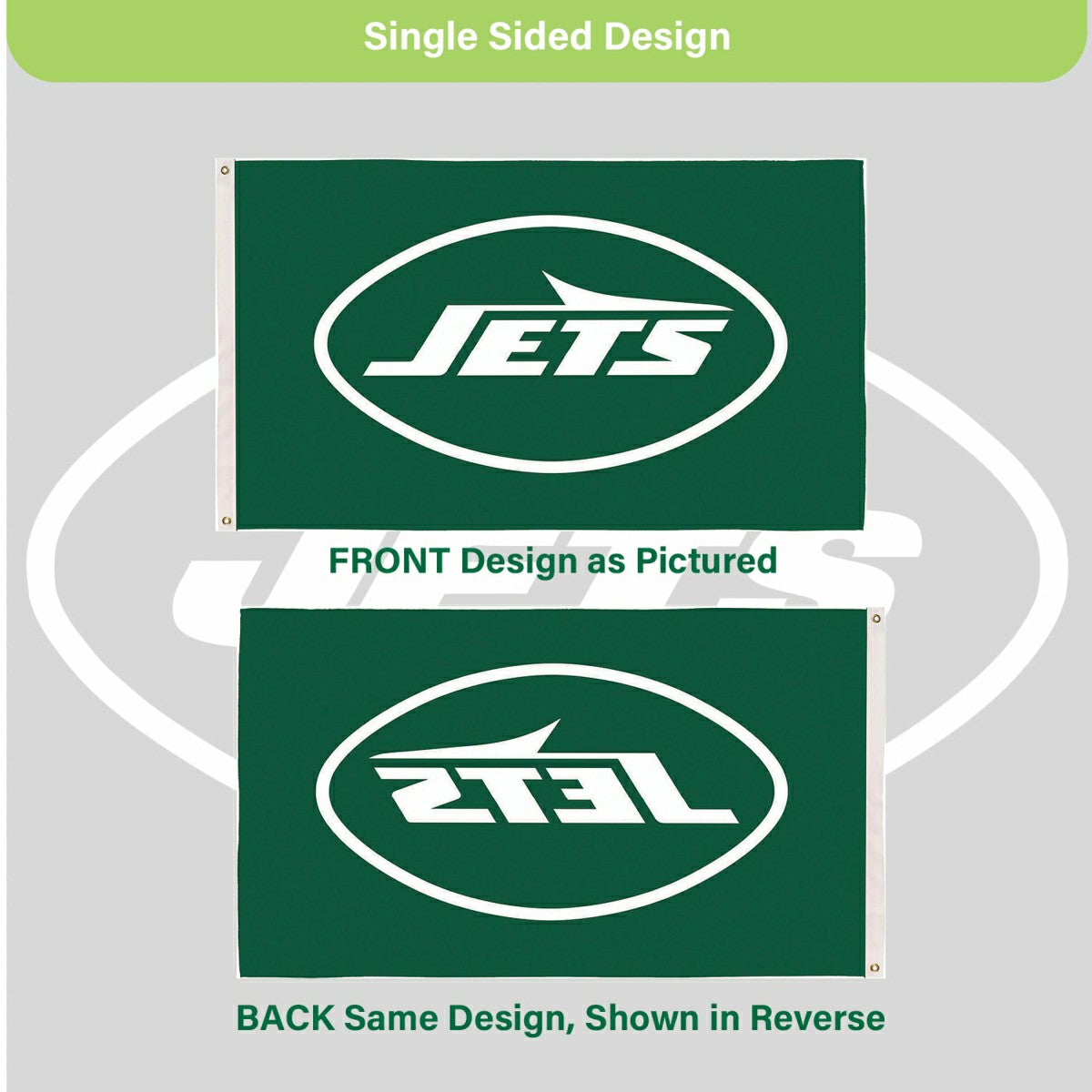 New York Jets Single Sided Flag w/ 2 Grommets, 3'x5' - NFL Home