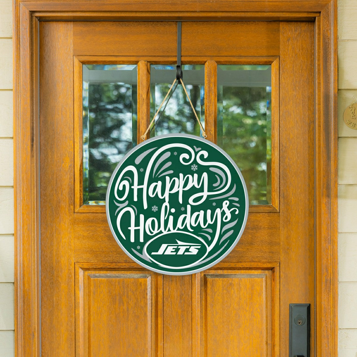 New York Jets Holiday Round Door Décor with Hanging Rope, 18x18 - NFL Home