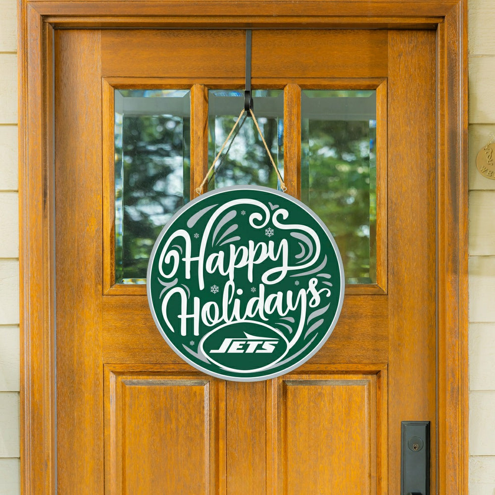 New York Jets Holiday Round Door Décor with Hanging Rope, 18x18 - NFL Home