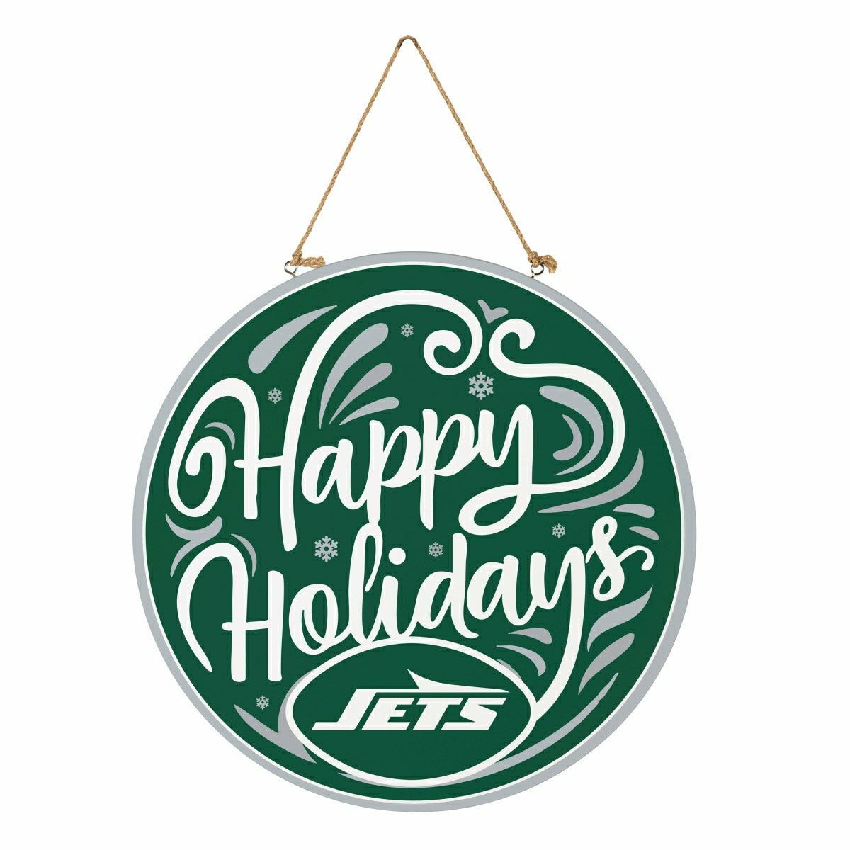 New York Jets Holiday Round Door Décor with Hanging Rope, 18x18 - NFL Home