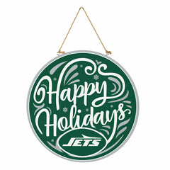 New York Jets Holiday Round Door Décor with Hanging Rope, 18x18 - NFL Home
