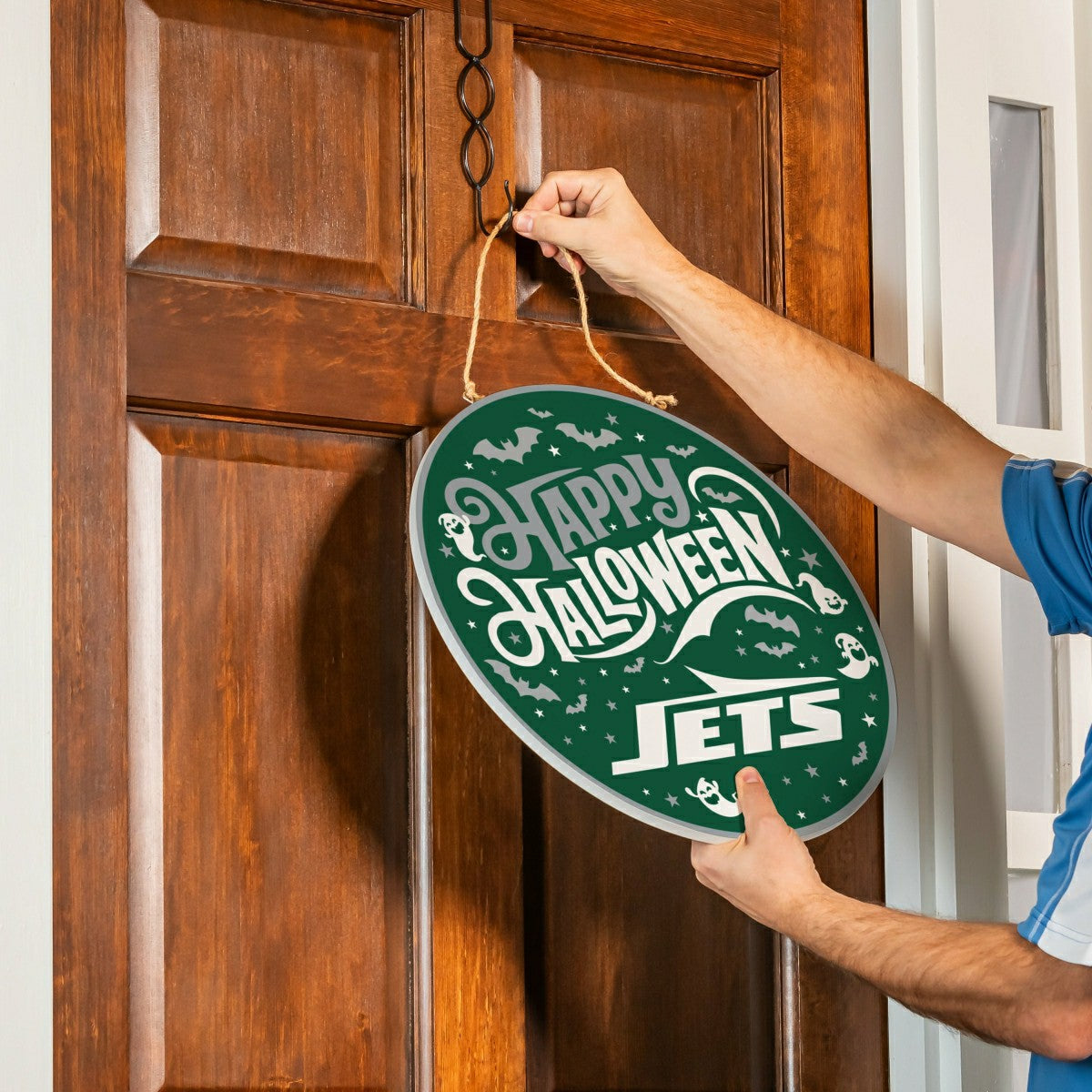 New York Jets Halloween Round Door Décor with Hanging Rope, 18x18 - NFL Home