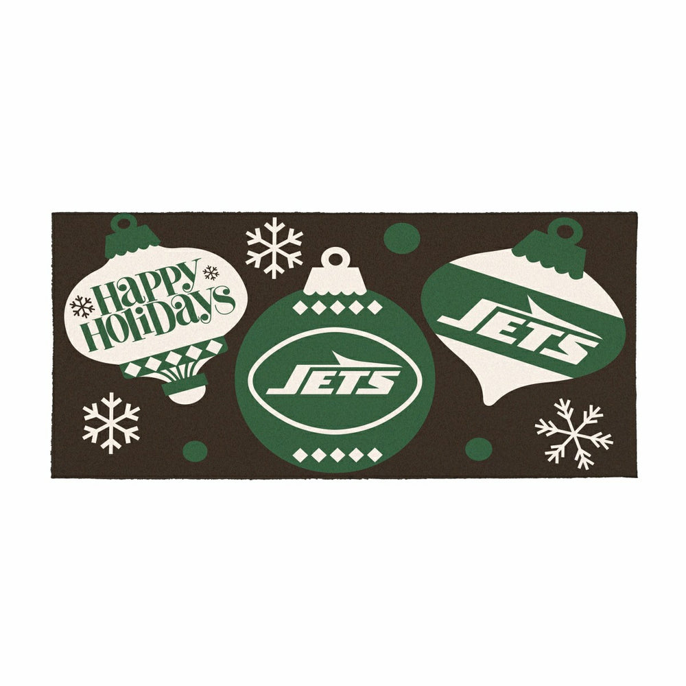 New York Jets Holiday Flocked Coir Sassafras Switch Mat, 22"x10" - NFL