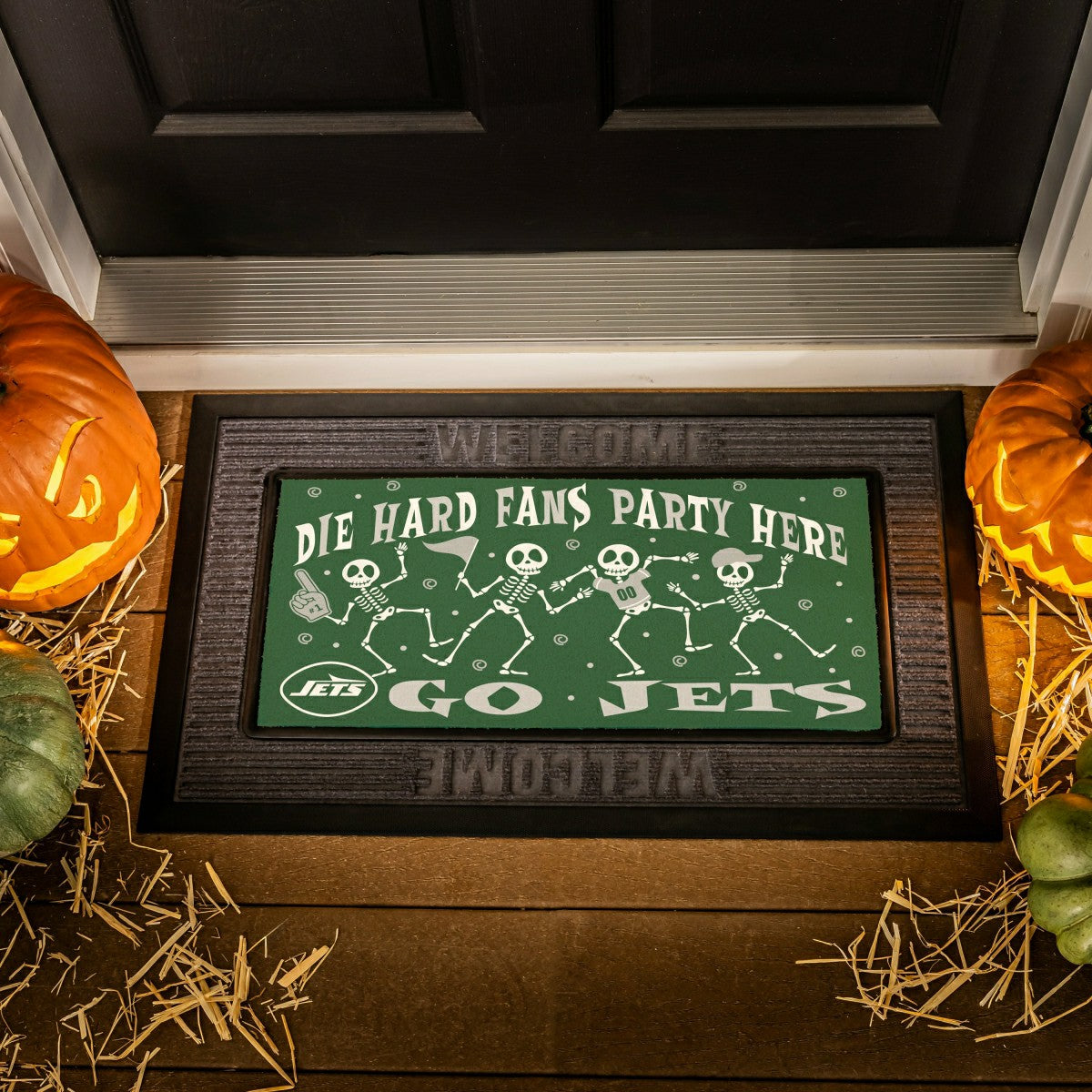 New York Jets Flocked Coir Halloween Sassafras Switch Mat, 22"x10" - NFL