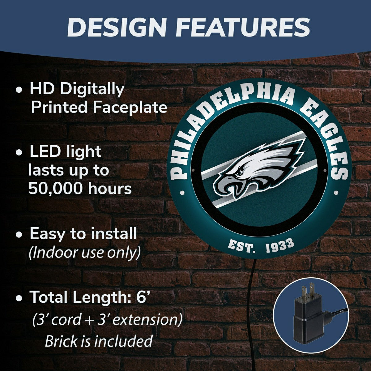 Philadelphia Eagles, Metal Lite, Round - NFL