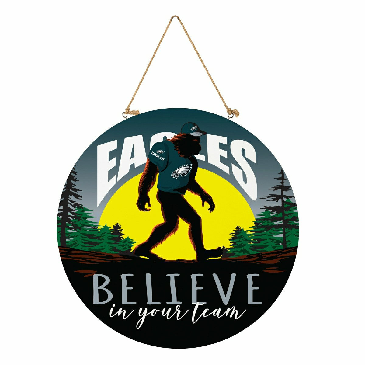 Philadelphia Eagles Bigfoot Round Door Décor with Hanging Rope, 18x18 - NFL Home