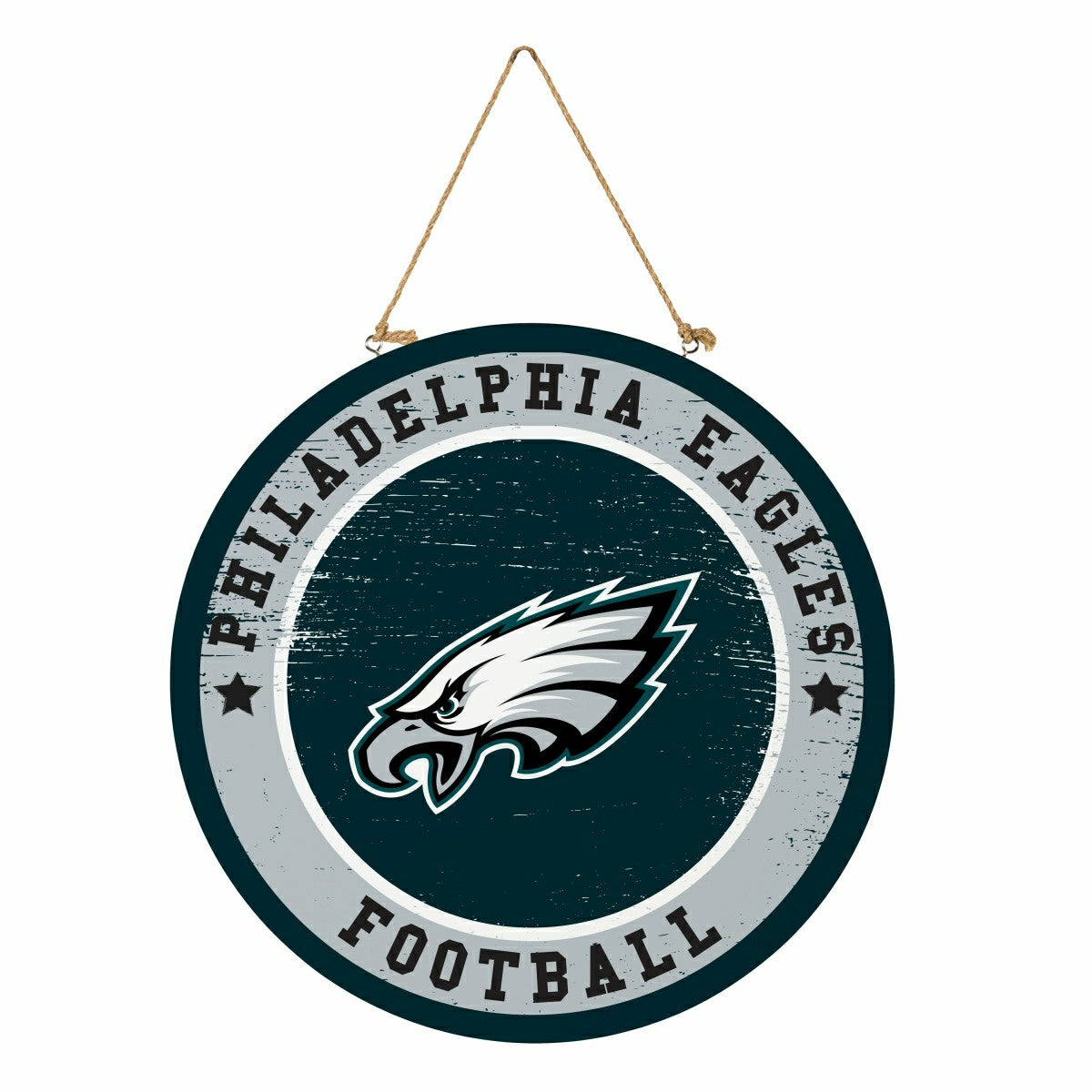 Philadelphia Eagles Round Door Décor with Hanging Rope, 18x18 - NFL Home