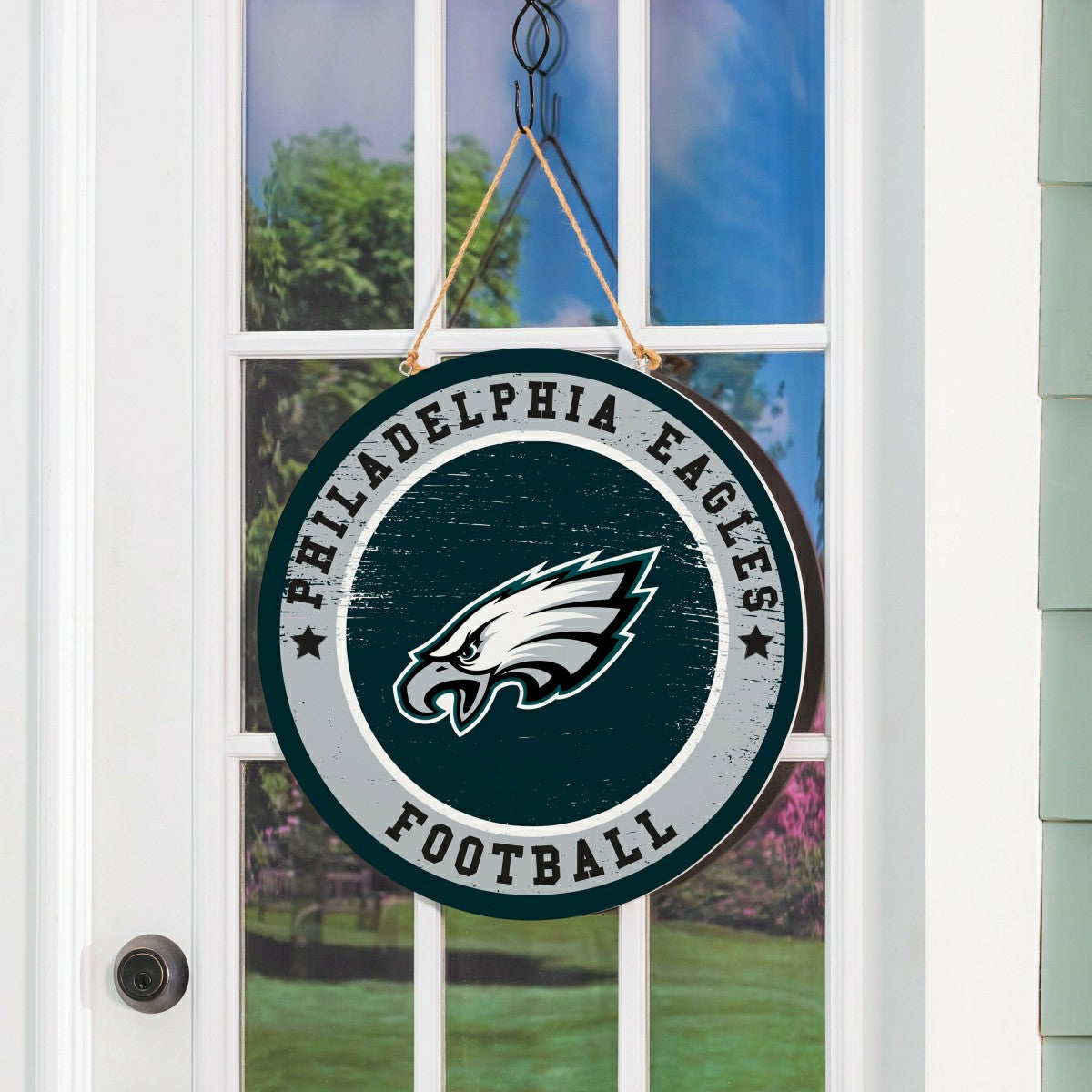 Philadelphia Eagles Round Door Décor with Hanging Rope, 18x18 - NFL Home