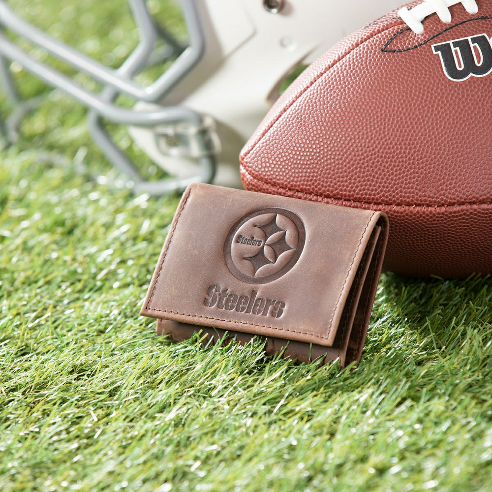 Pittsburgh Steelers, Tri-Fold Wallet, Brown, CH, 100% Genuine Leather - NFL Home