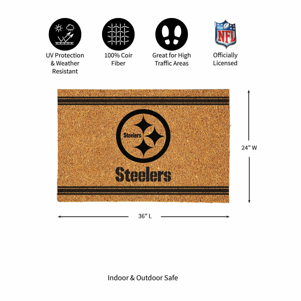 Pittsburgh Steelers Large One Color Coir Mat, 36"x24" - NFL