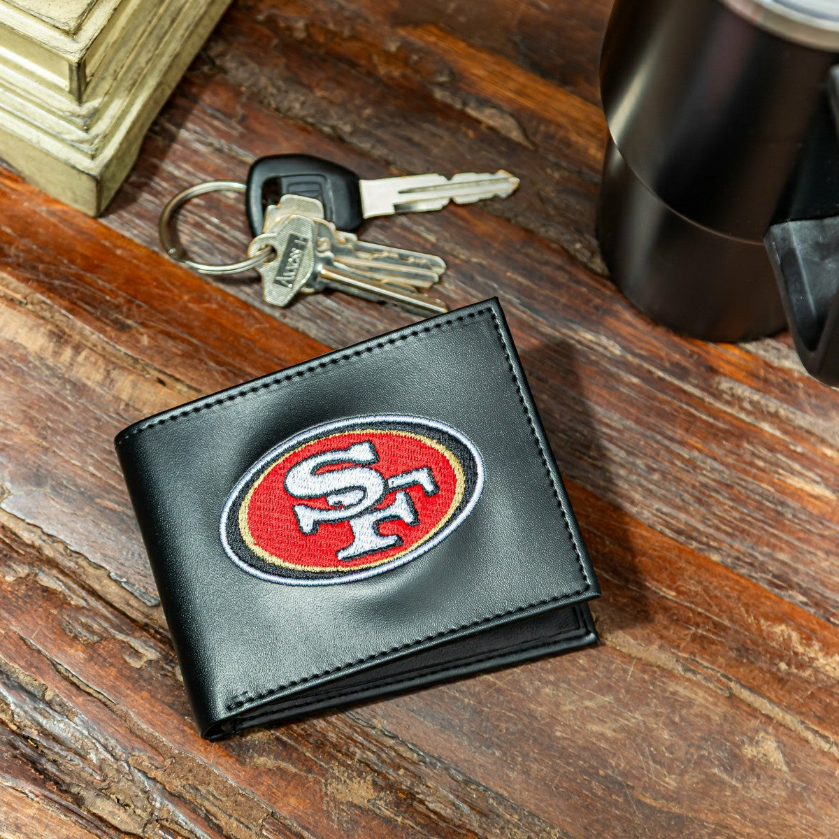 San Francisco 49ers Black Bi-Fold Embroidered Wallet w/ RFID Blocking - NFL Home