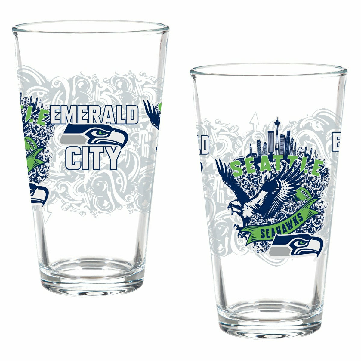 Seattle Seahawks 16oz Glass pint, Set of 2 - NFL Home