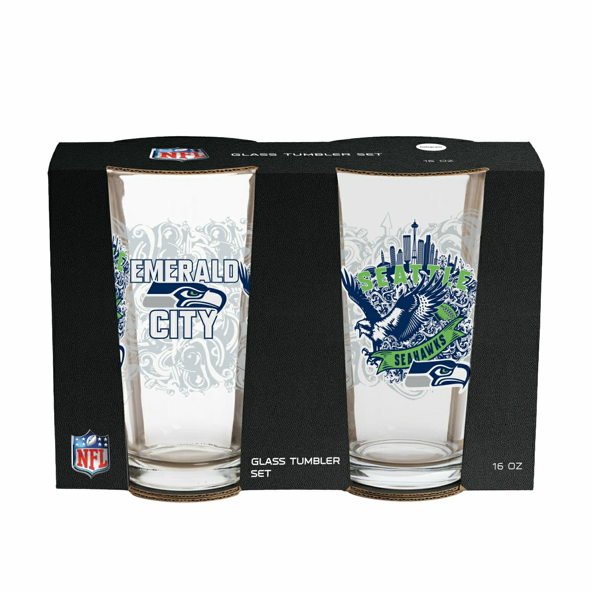 Seattle Seahawks 16oz Glass pint, Set of 2 - NFL Home