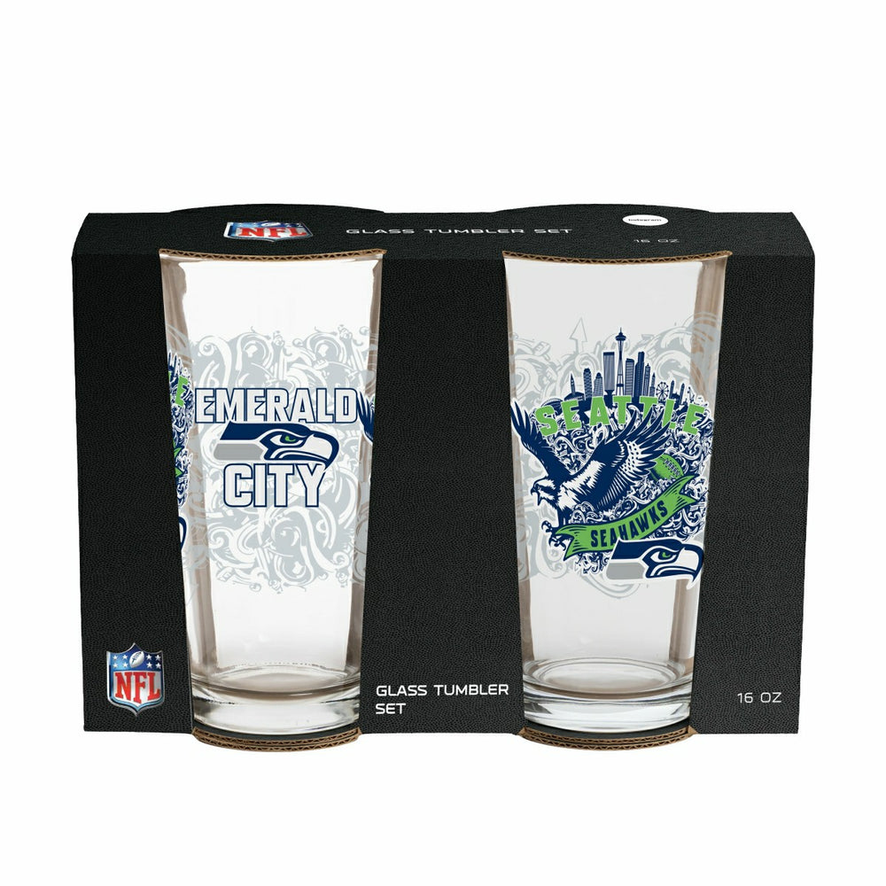 Seattle Seahawks 16oz Glass pint, Set of 2 - NFL Home