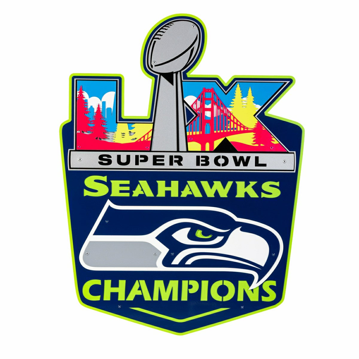 Seattle Seahawks, Super Bowl 60, Layered Metal Wall Art - NFL Home