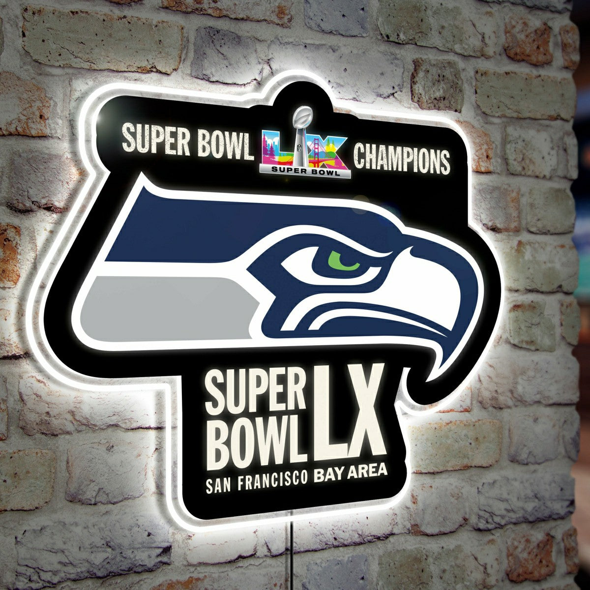 Seattle Seahawks, Super Bowl 60, LED Wall Decor, Glazelite Shaped - NFL