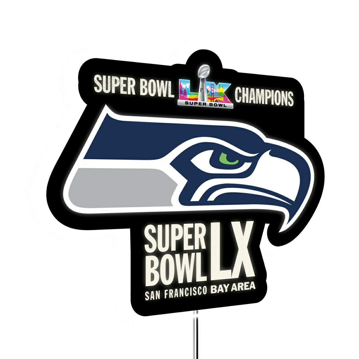Seattle Seahawks, Super Bowl 60, LED Wall Decor, Glazelite Shaped - NFL