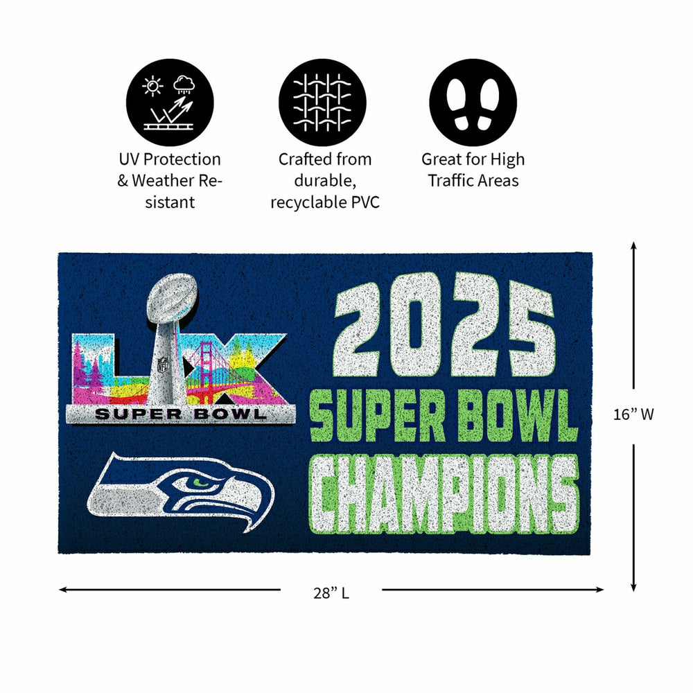 Seattle Seahawks, Super Bowl 60, Champions, Turf Mat, Color, 28"x 16" - NFL