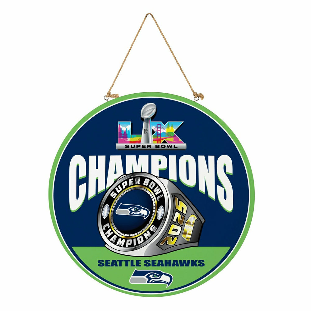 Seattle Seahawks, Super Bowl 60, Ring, Round Door Decor with Hanging R - NFL Home