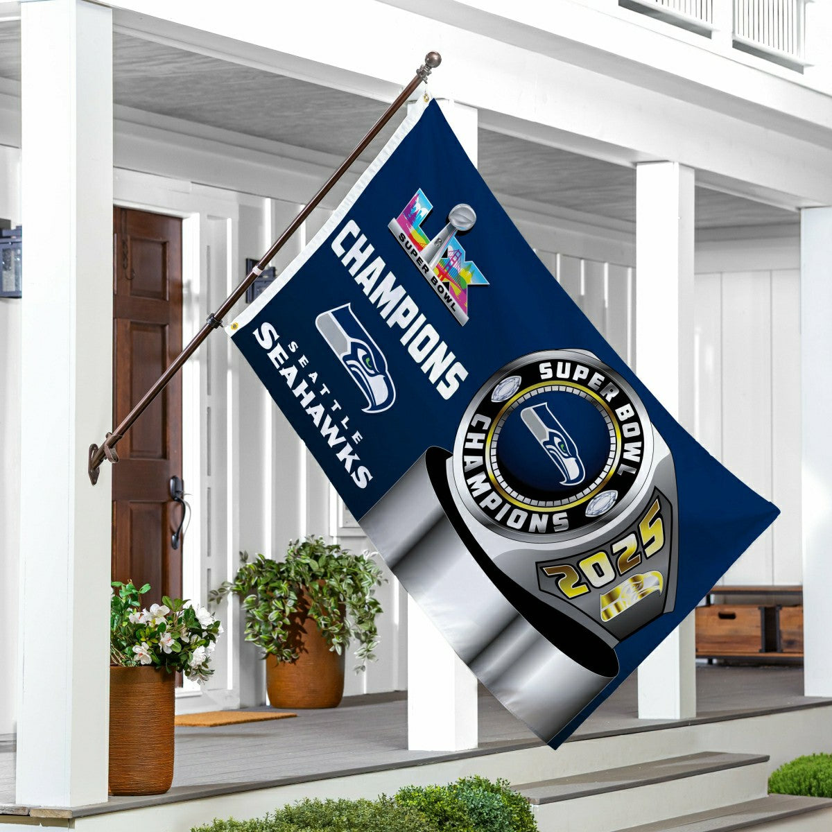 Seattle Seahawks, Super Bowl 60, Ring, Single Sided Flag w/ 2 Grommets - NFL Home