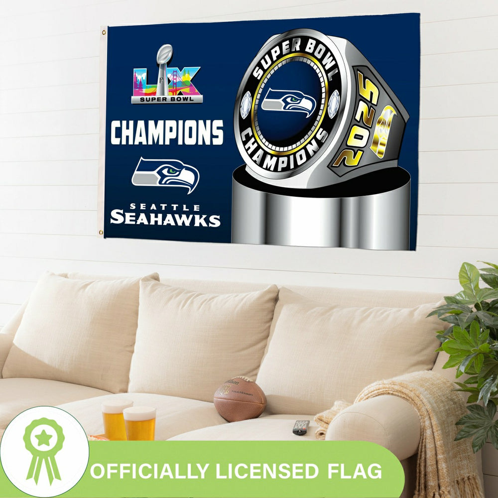 Seattle Seahawks, Super Bowl 60, Ring, Single Sided Flag w/ 2 Grommets - NFL Home