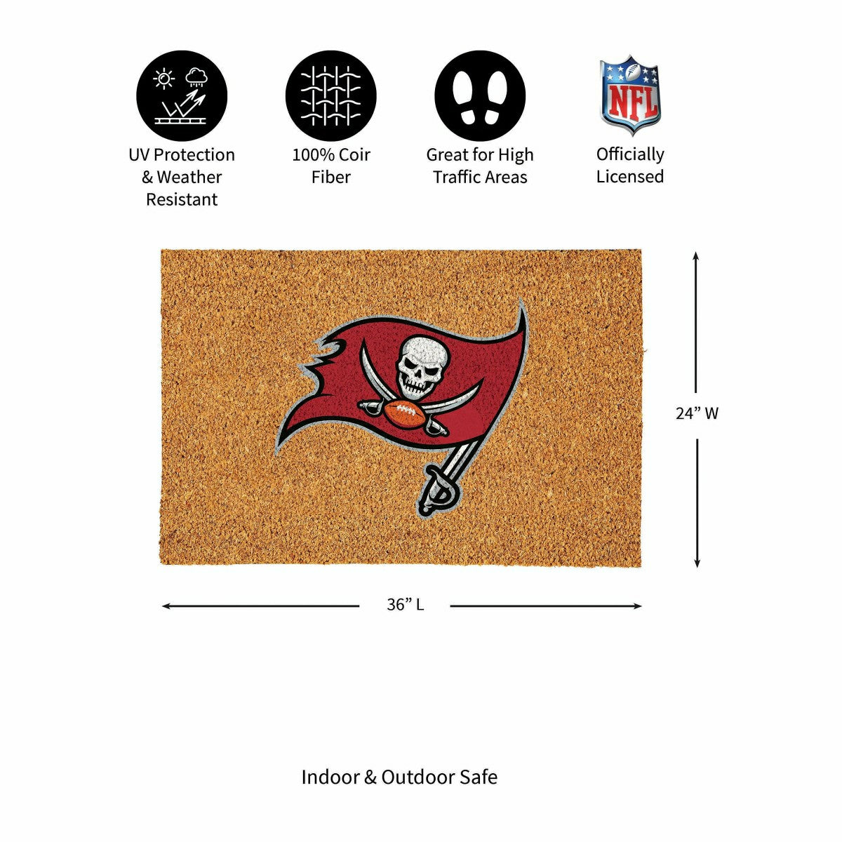 Tampa Bay Buccaneers Large Full Color Coir Mat, 36"x24" - NFL