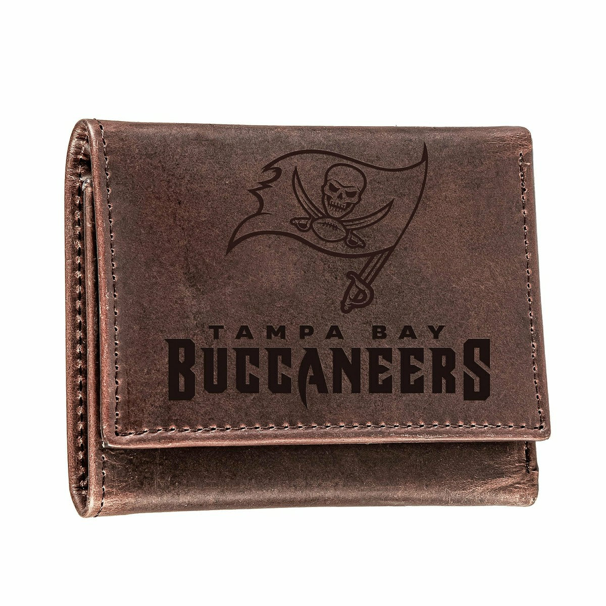 Tampa Bay Buccaneers, Tri-Fold Wallet, Brown, CH, 100% Genuine Leather - NFL Home