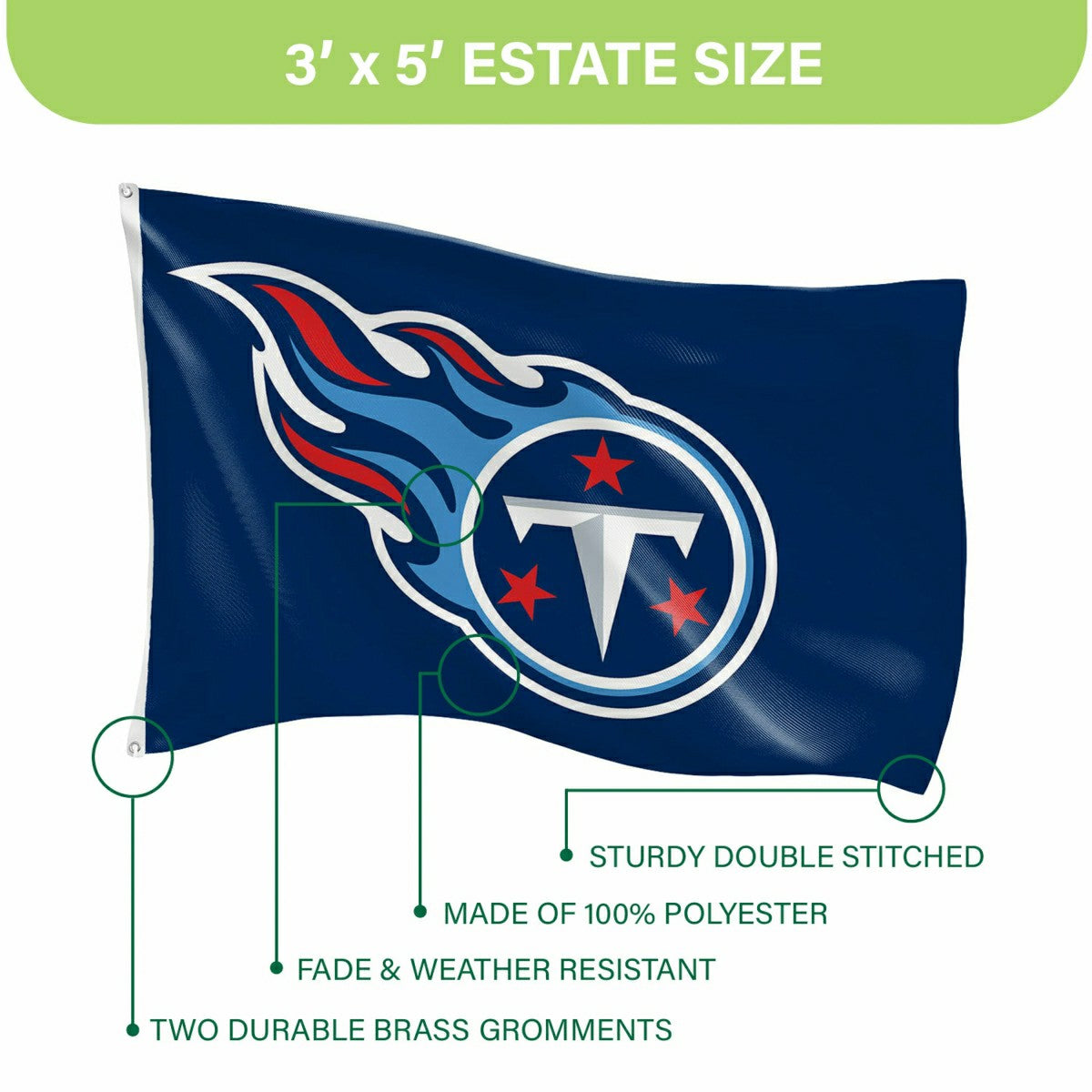 Tennessee Titans Single Sided Flag w/ 2 Grommets, 3'x5' - NFL Home