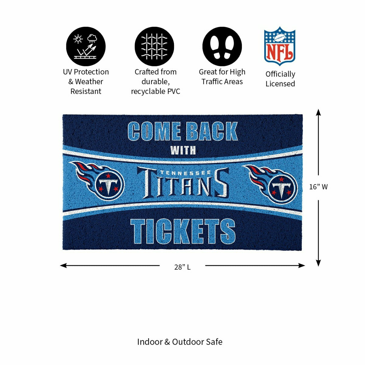 28" x 16" PVC Trapper Mat, Come Back with Tickets, Tennessee Titans - NFL