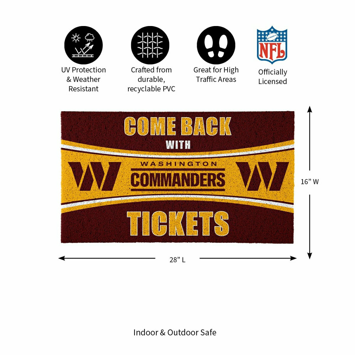 28" x 16" PVC Trapper Mat, Come Back with Tickets, Washington Commande - NFL