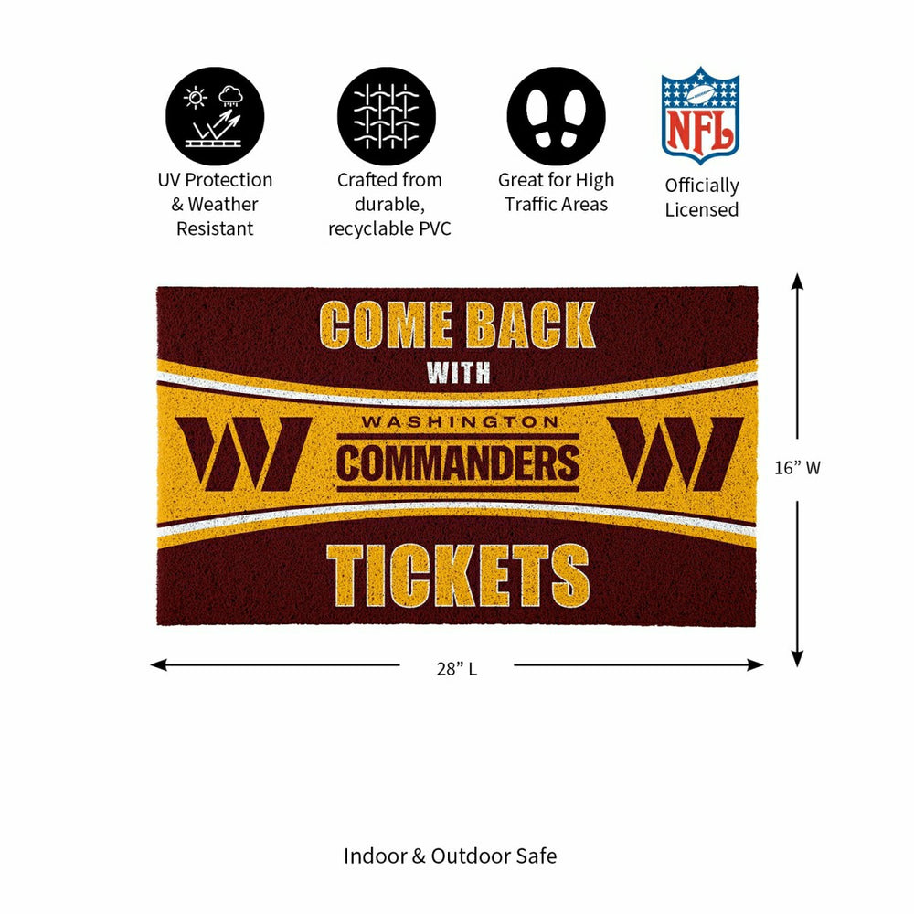 28" x 16" PVC Trapper Mat, Come Back with Tickets, Washington Commande - NFL