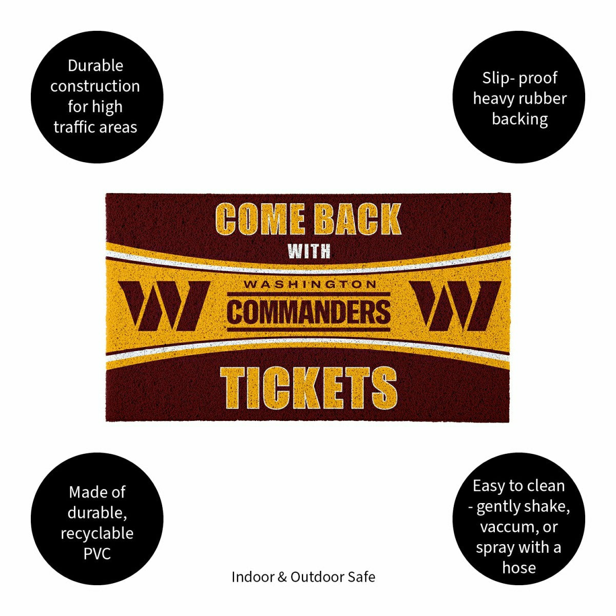28" x 16" PVC Trapper Mat, Come Back with Tickets, Washington Commande - NFL