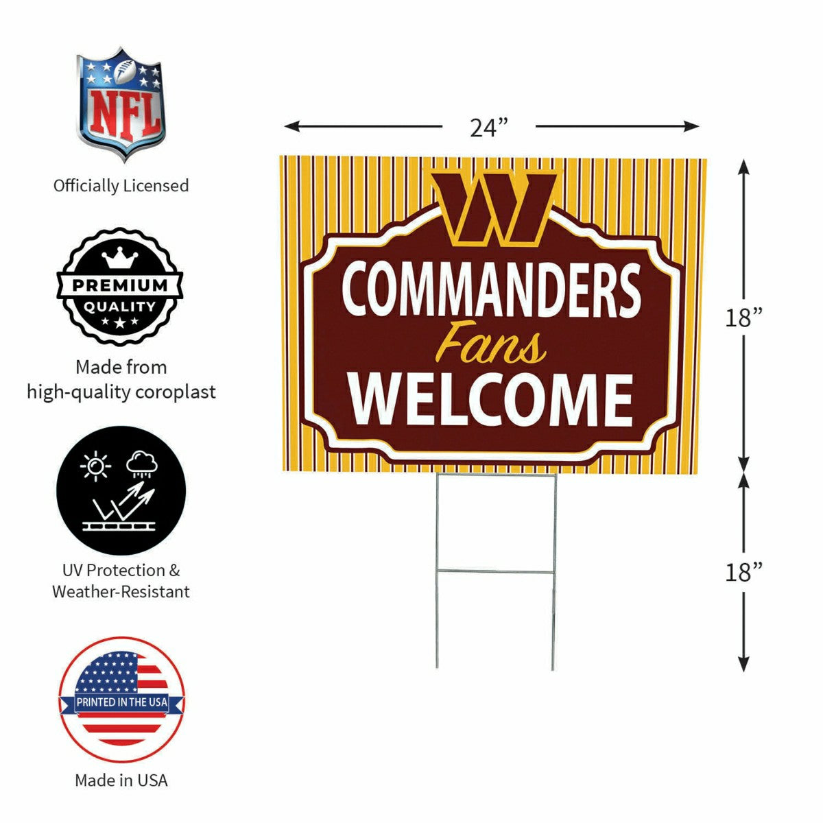 Washington Commanders Coroplast Yard Sign, "Fans Welcome" - NFL Home