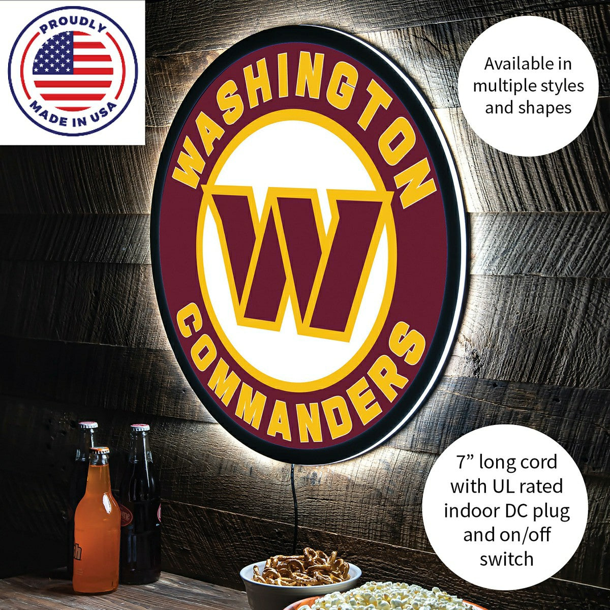 LED Wall Decor, Round, Washington Commanders - NFL Home