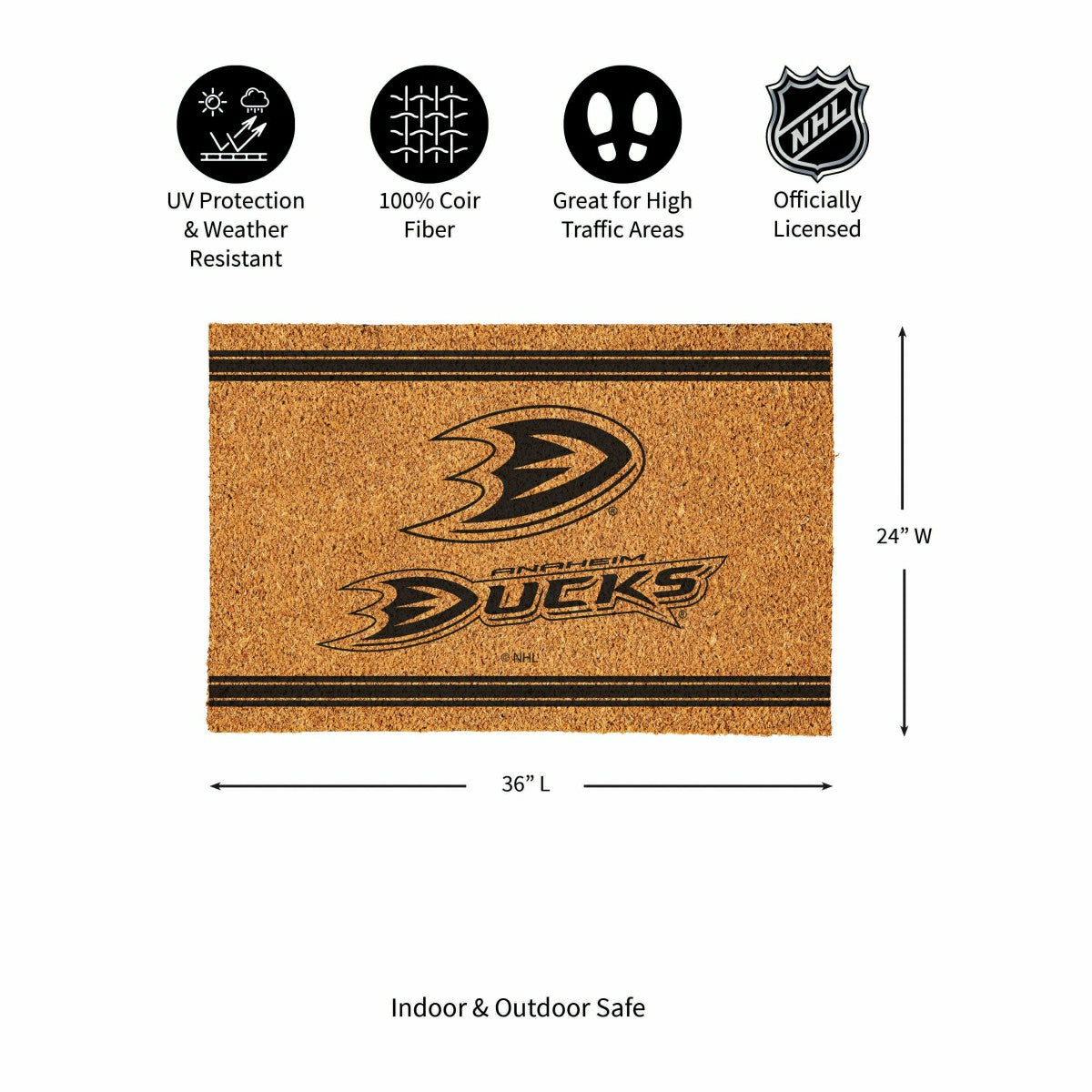Anaheim Ducks Large One Color Coir Mat, 36"x24" - NHL